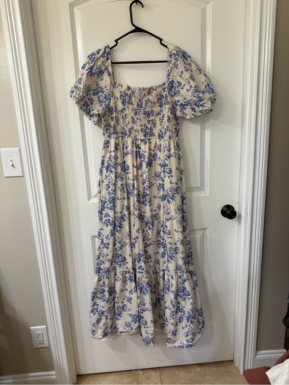 She + Sky Cream Maxi Dress with Blue Floral Print